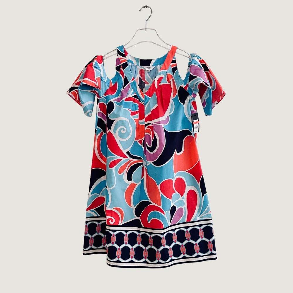 NWT Crown & Ivy Women XS Cold Shoulder Cotton Shift Dress Floral Aqua Coral